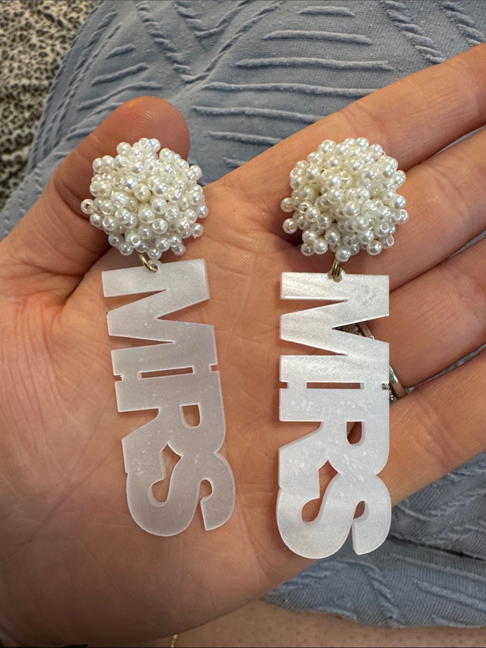 Pearl Cluster 'MRS' Dangle Earrings in White
